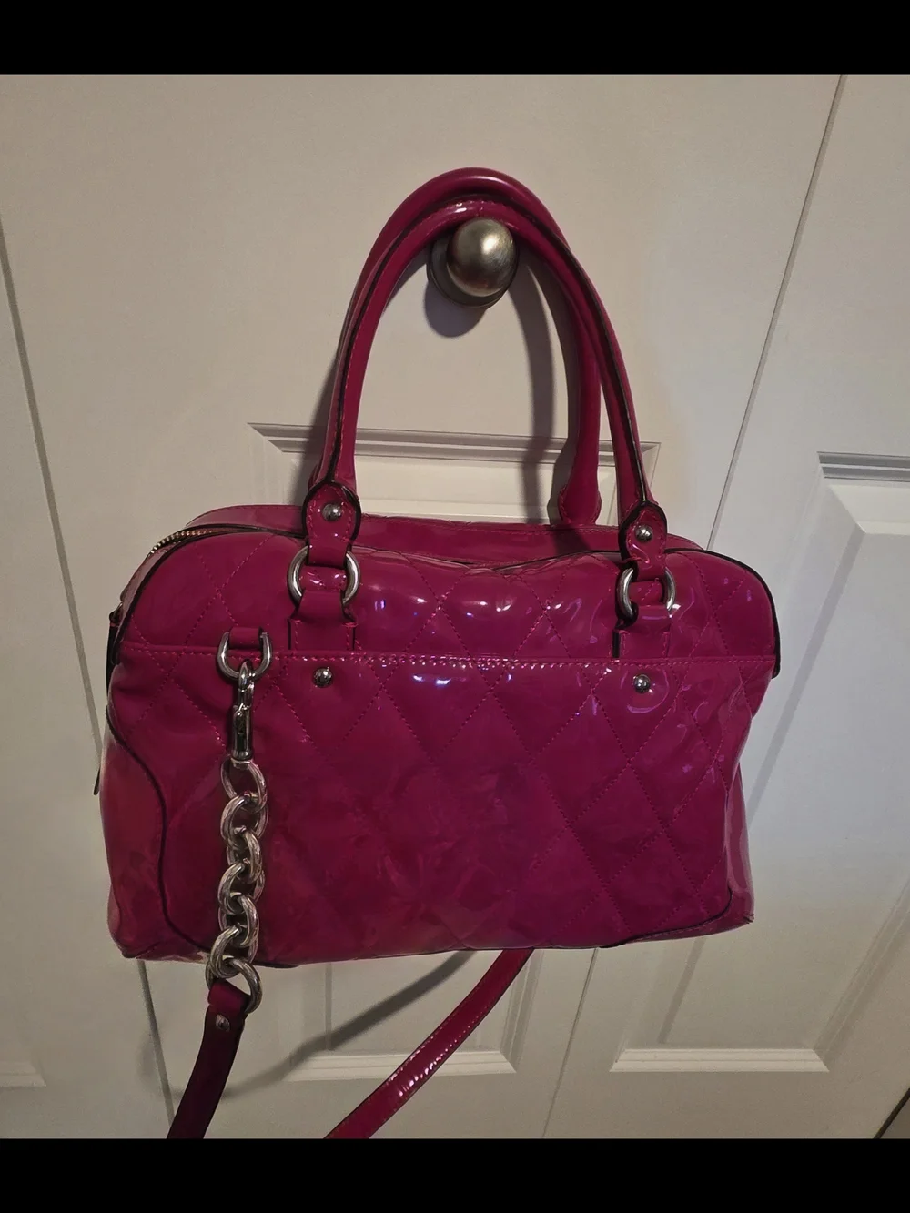 COACH Fuchsia Quilted Patent Satchel Handbag - Picture 2 of 12